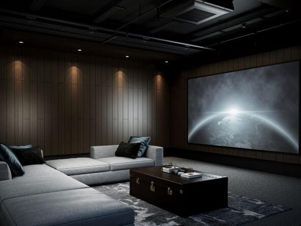 A media wall in a home cinema room
