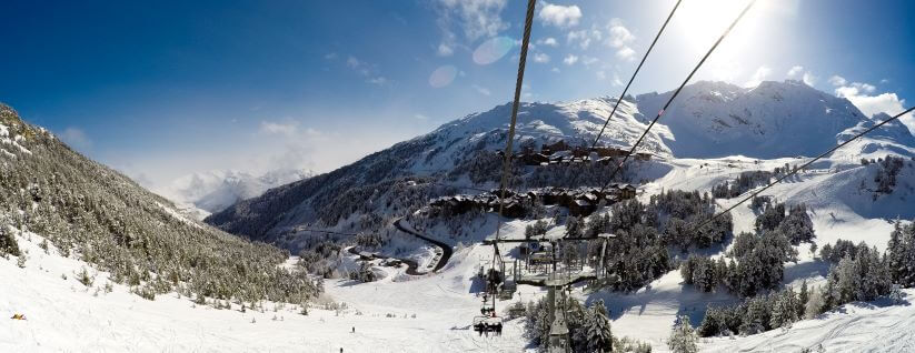 Cable cars in a luxury accommodation ski resort of Les Arcs