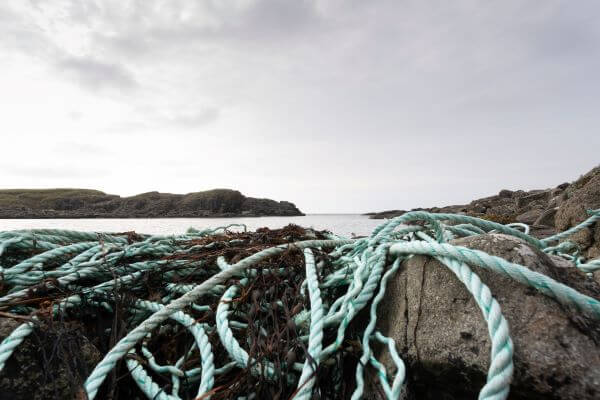 Old discarded fishing net on a beach
